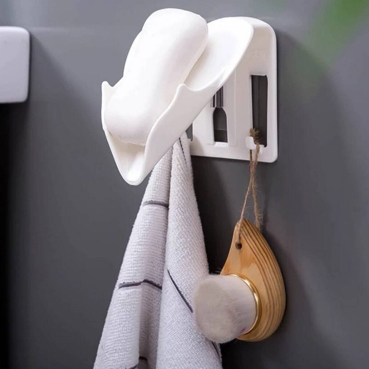 2 in 1 Soap Rack With Holder 3 Hooks