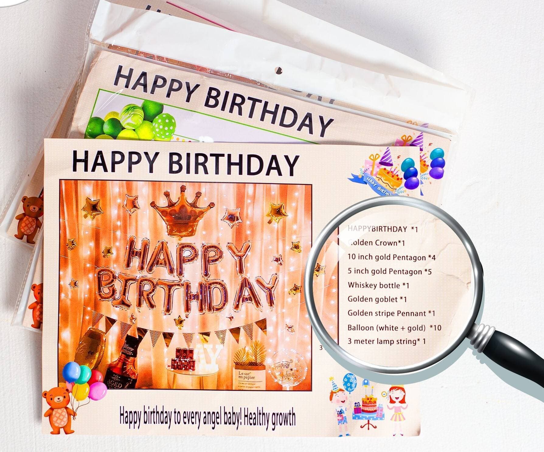 Happy Birthday With Crown And Pentagon Balloons Theme Set