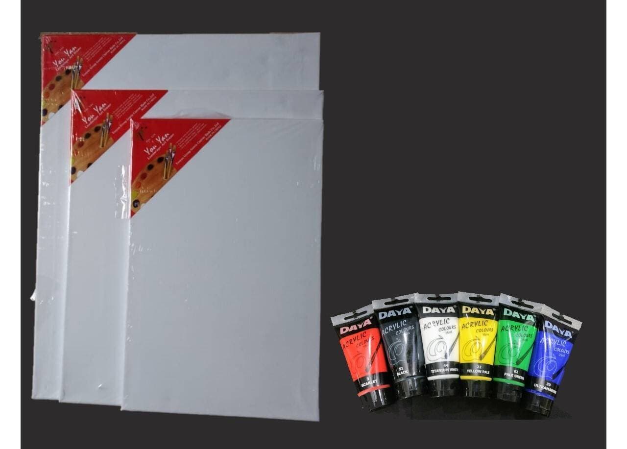 Set of 3 Hi-Quality Canvas & Set of 6 Link Acrylic Colors