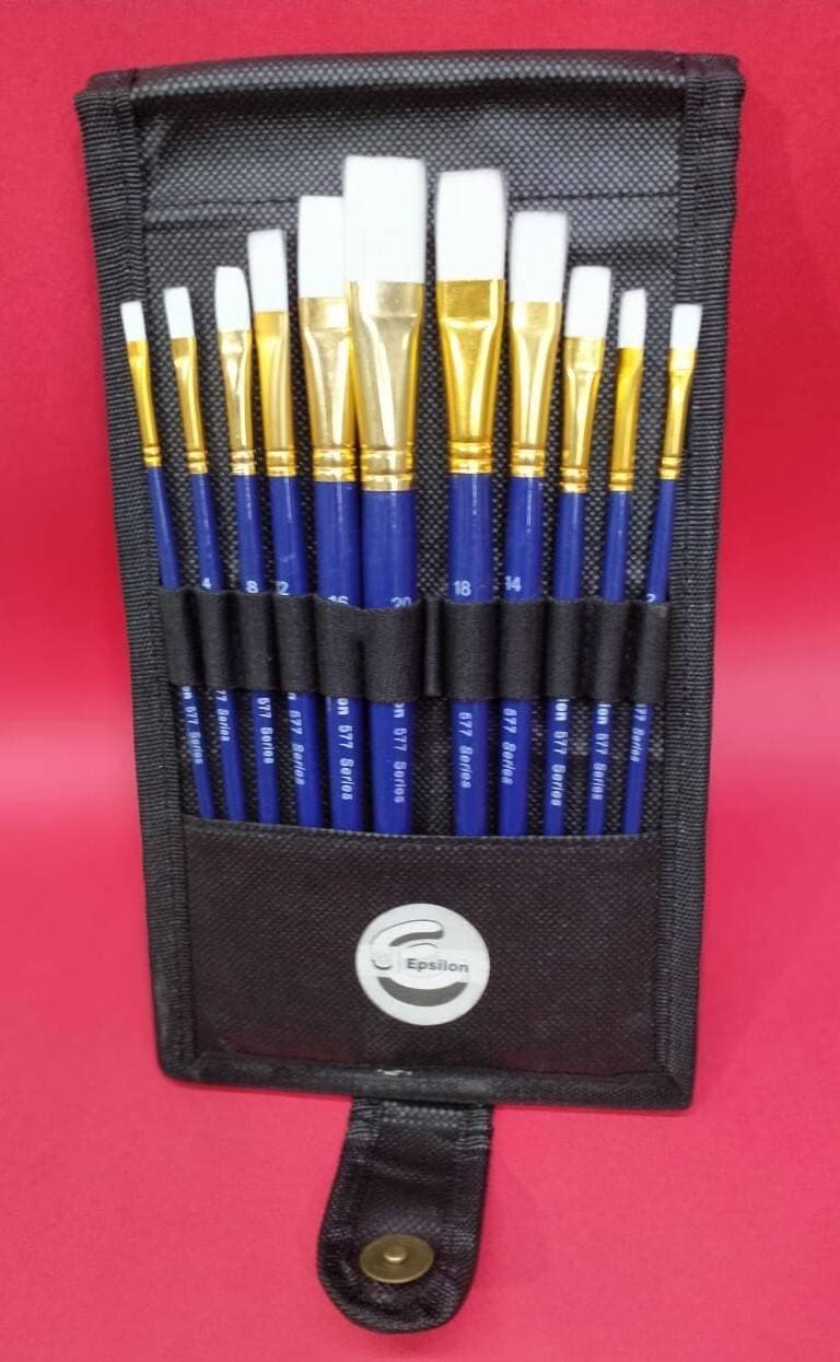Epsilon Flat 11PCS Nylon Hair Artist Brush Set With Brush Wallet - 577-WS