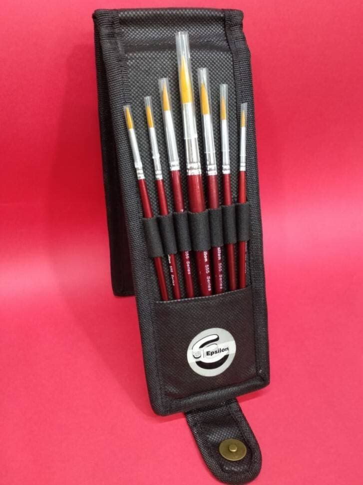 Epsilon Round 7 Pcs Nylon Hair Artist Brush Set With Brush Wallet  -555-WS-7