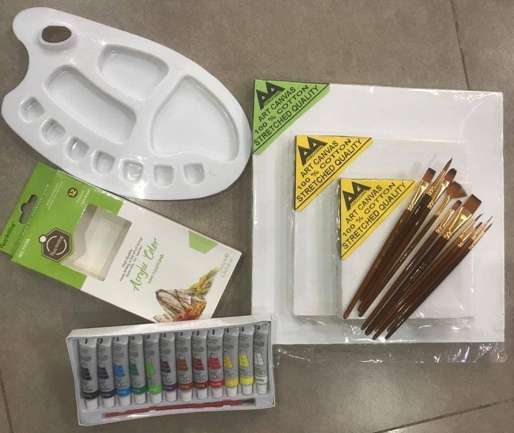 15 Pcs Artist Canvases & Acrylic Paints With Brushes Set