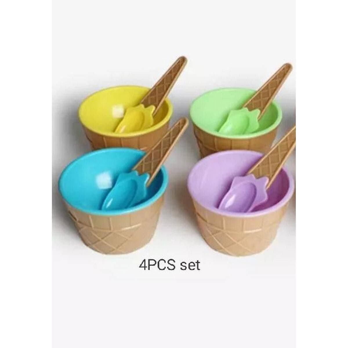 4 Pcs Ice Cream Bowls With Plastic Spoon Set