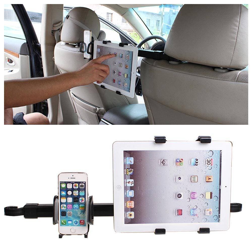 Tablet & Smartphone Car Back Seat Twin Holder - Black