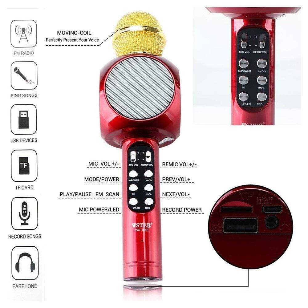 WS-1816 Karaoke KTV MIC Portable Bluetooth Speaker - Red