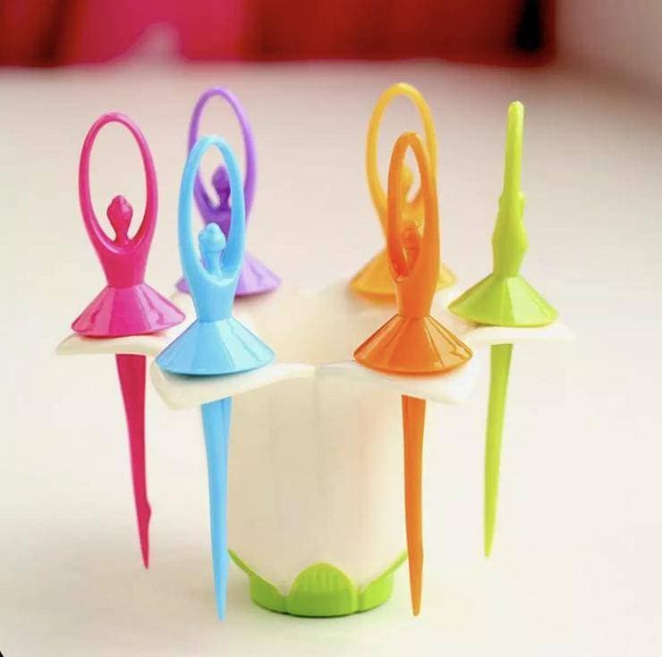 Pack of 6 Pcs Beautiful Flower Fairy Plastic Fruit Creative Fork