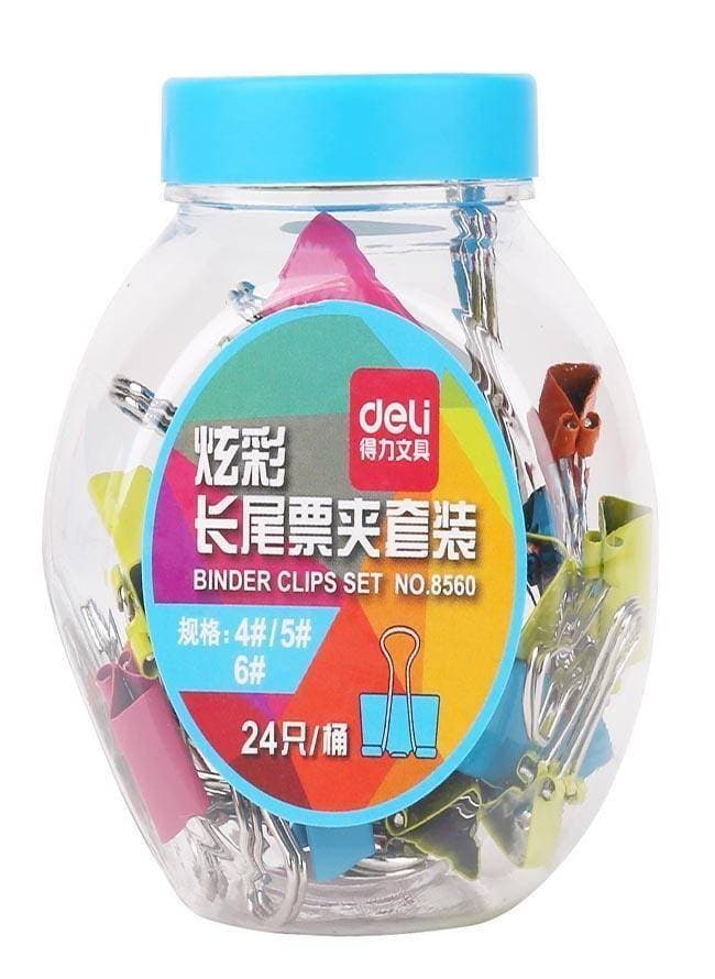 Pack Of 4 - 3 Deli Binder Clips Box - 1 Deli Color Paper Clips Box