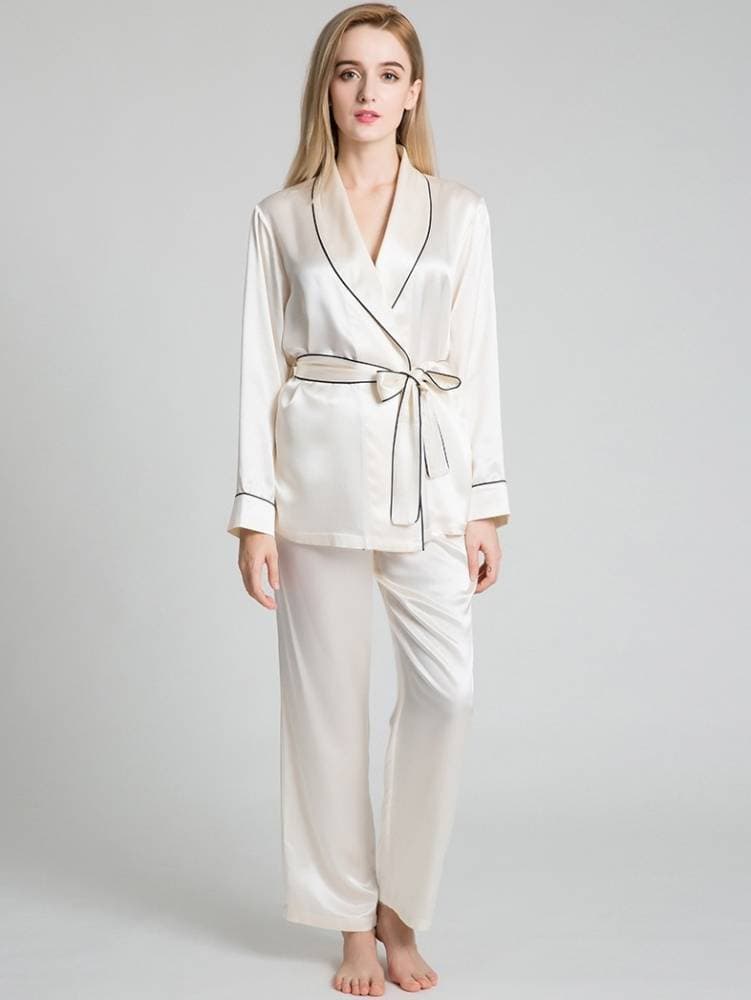 Bihaam 2 PCS Sleepwear Plain Silk White Nighty Set For Women - BI-001