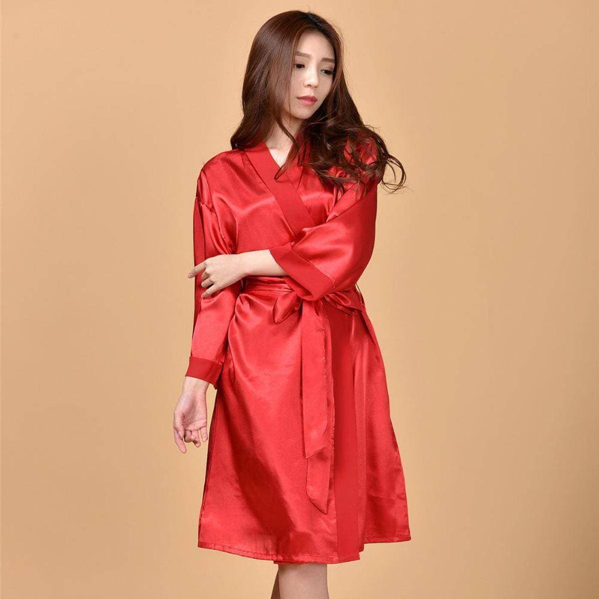 Bihaam Silky Comfy Sleeve Knee-length Nightwear Red Robe / Gown - BI-004