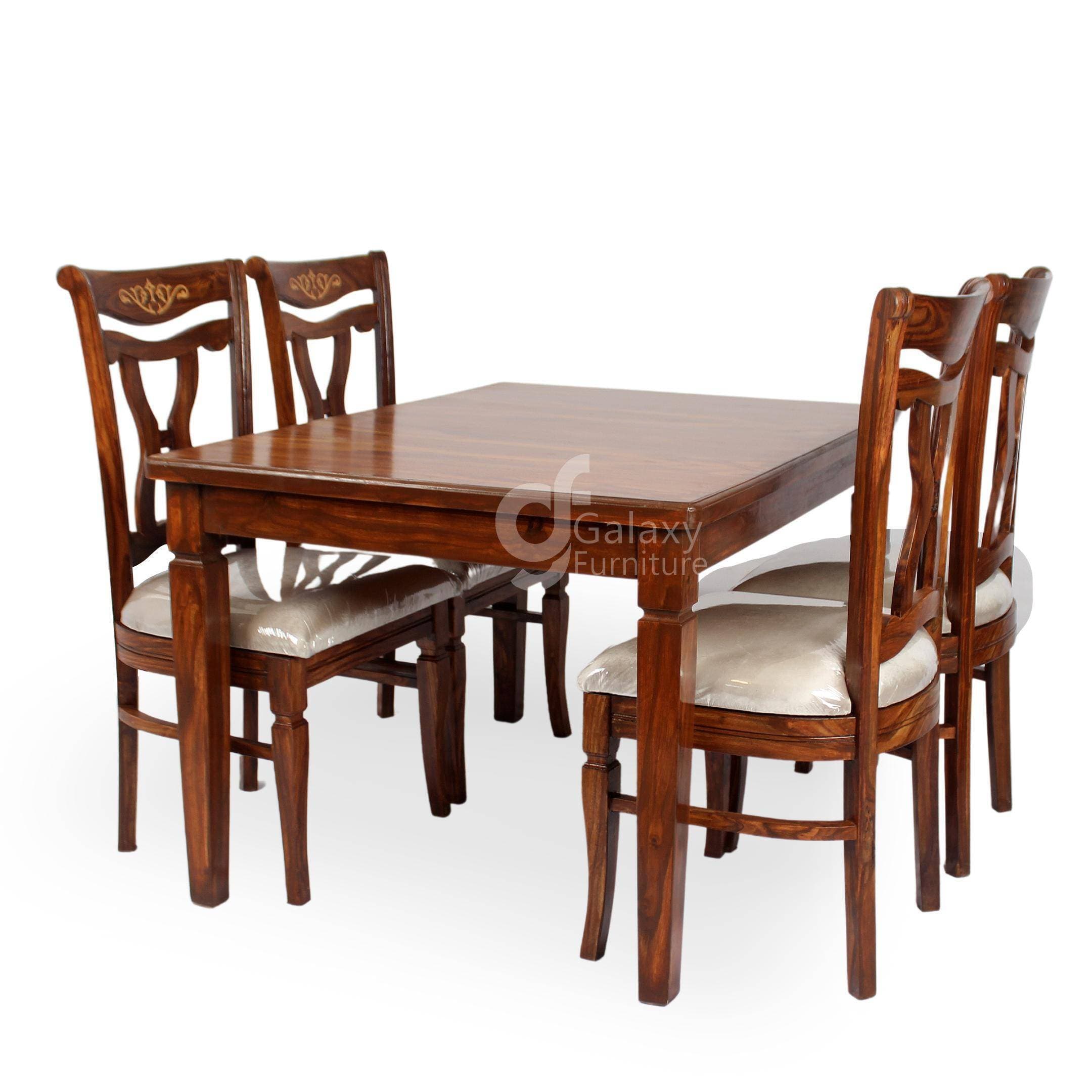 Galaxy Solid Rose Wood 4 Chair With Comfortable Cushions Dining Table