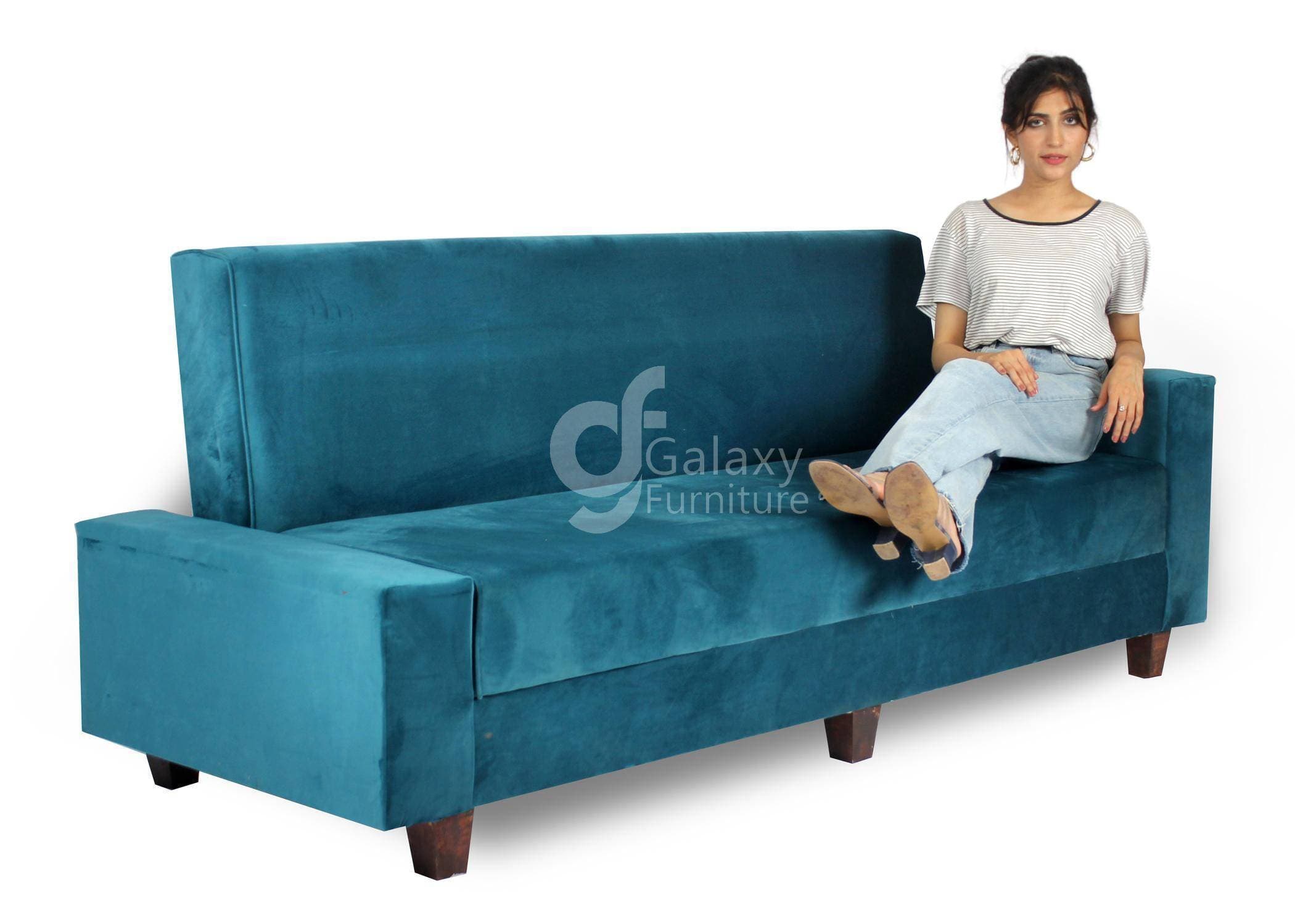 Gloria Sofa Cum Bed Imported Velvet Fabric Green Color