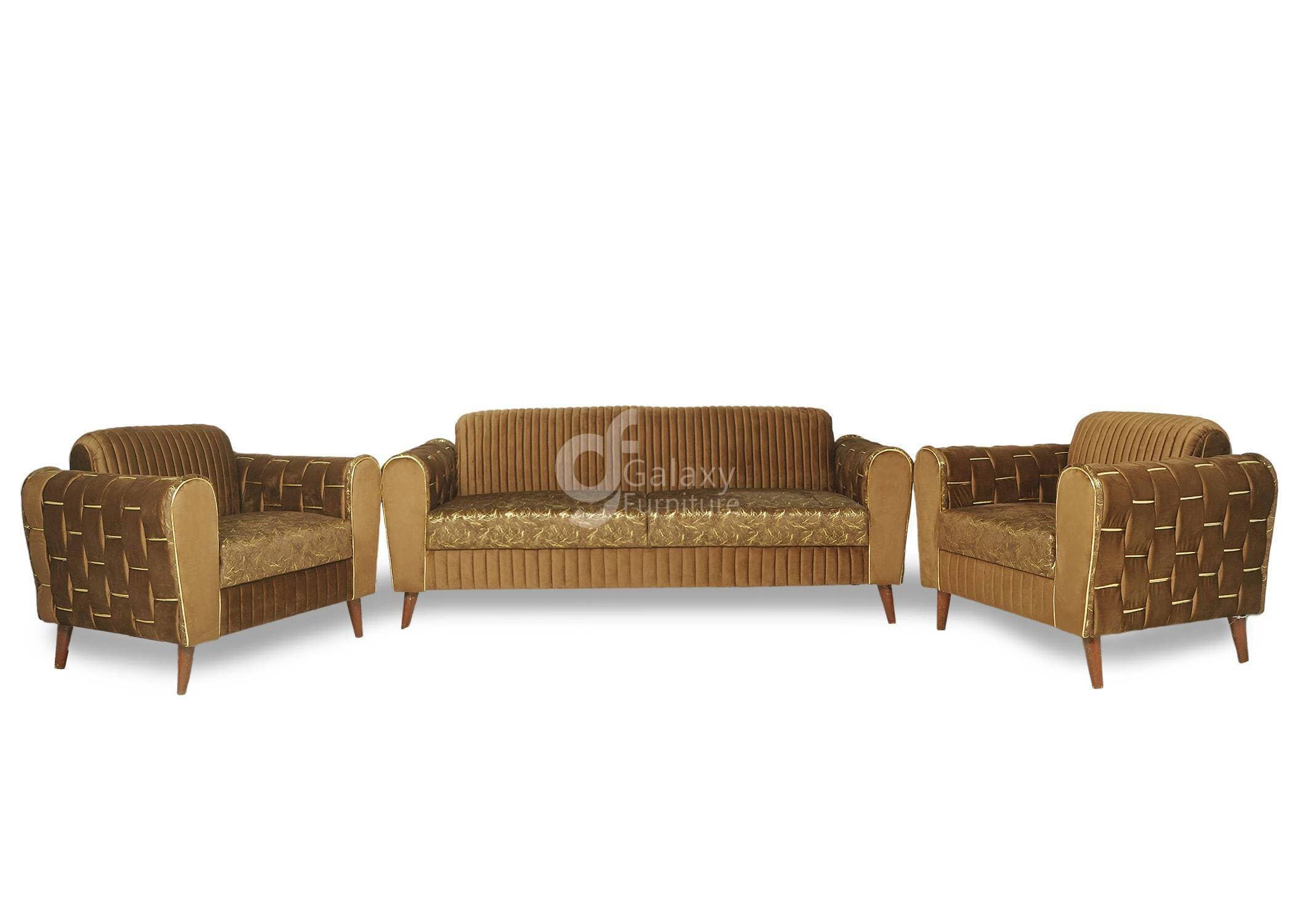 Galaxy Five Seater Turkish Design Brown Velvet Modern Design Sofa Set