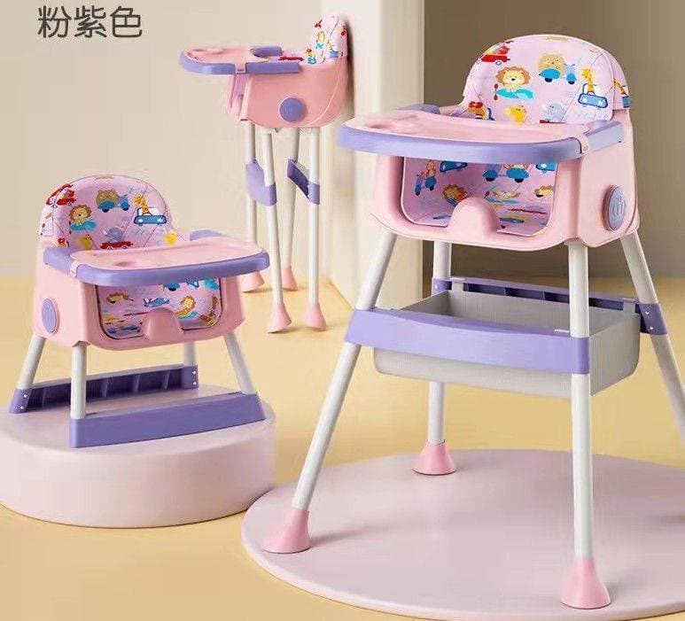 Adjustable Folding Children Dining Table High Chair With Adjustable Tray & Booster (H002-Pink)