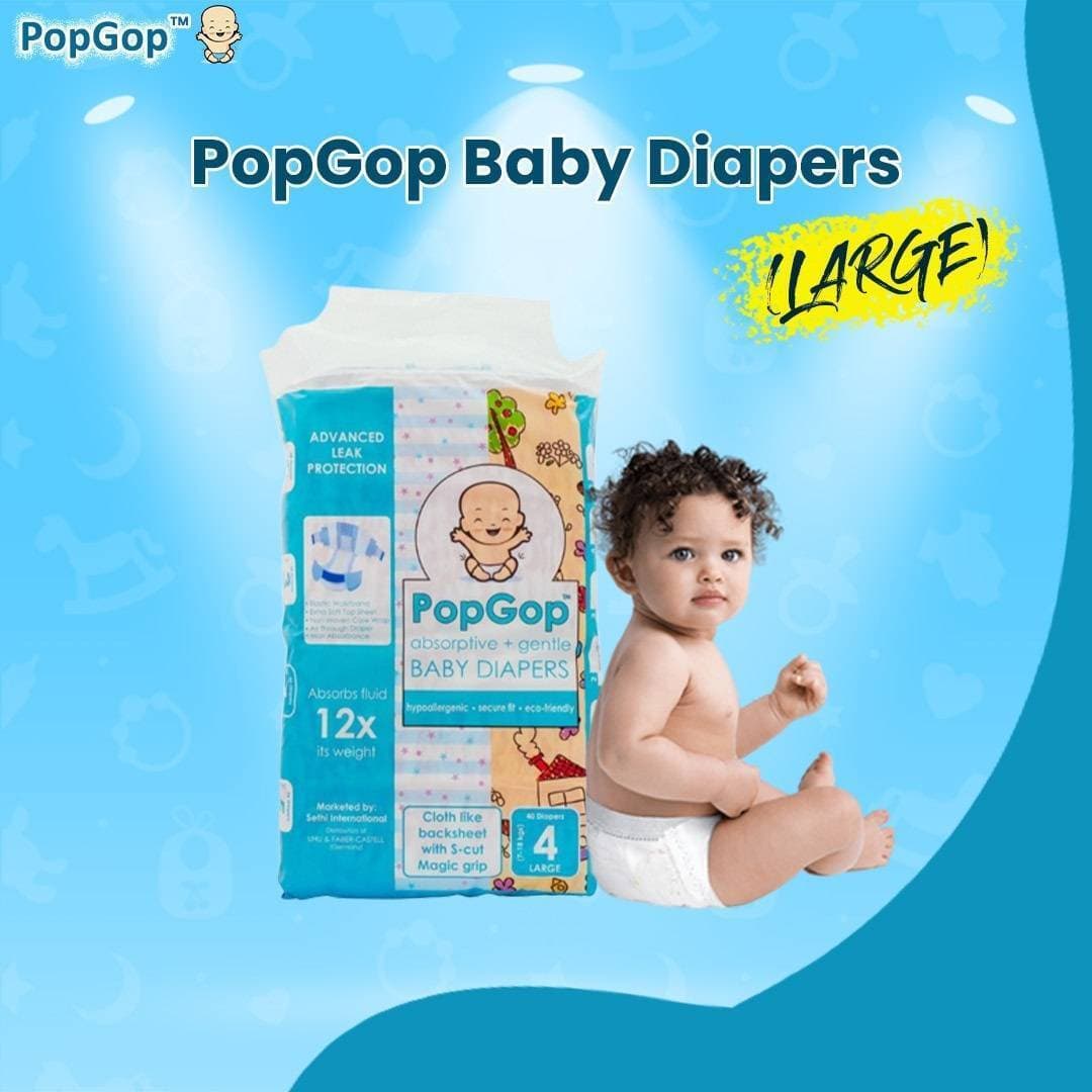 PopGop Baby Diapers Large Size 4 For 7-18 KG - Pack of 40 Pcs