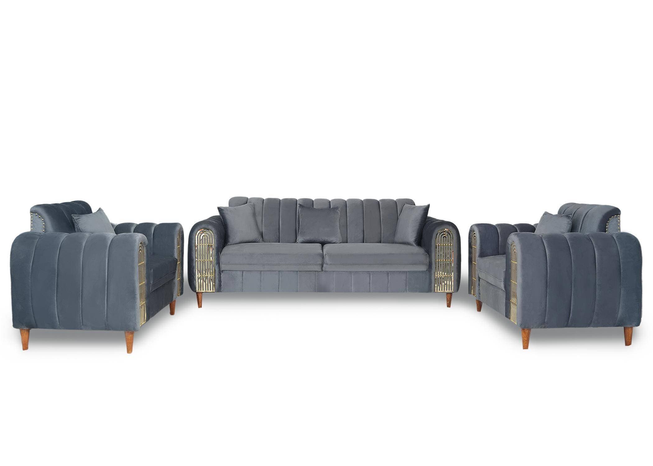 Five Seater Turkish Design Gray Velvet Modern Design Sofa Set