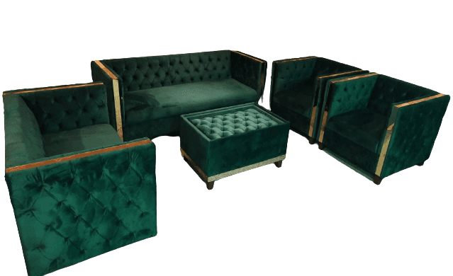 Modern 7 Seaters Turkish Design Sofa Set With Matching Tufted Wooden Table With Glass Top