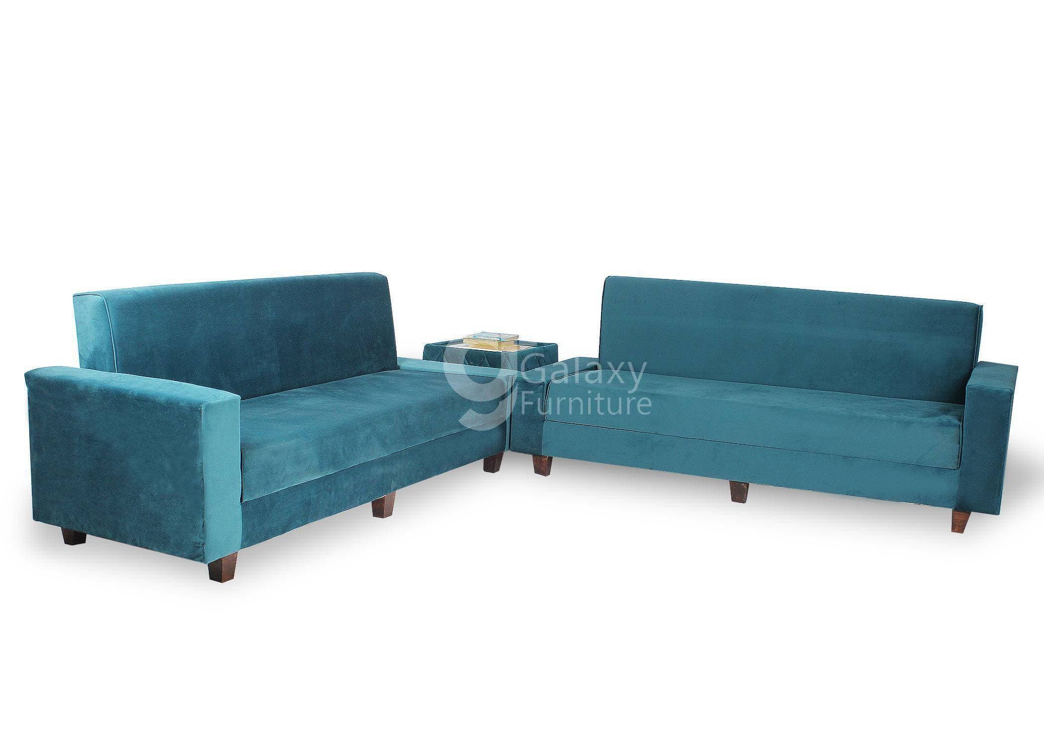 Galaxy D-Dot Mate Green Velvet 02 Sofa Cum Bed With Matching Table Diamond Supreme Foam