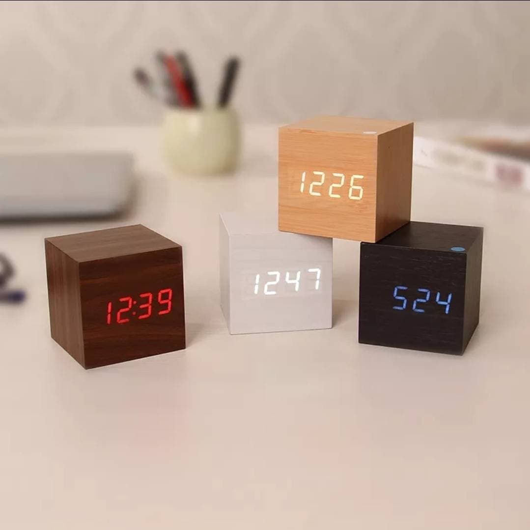 LED Voice Control Digital Wood Alarm Clock