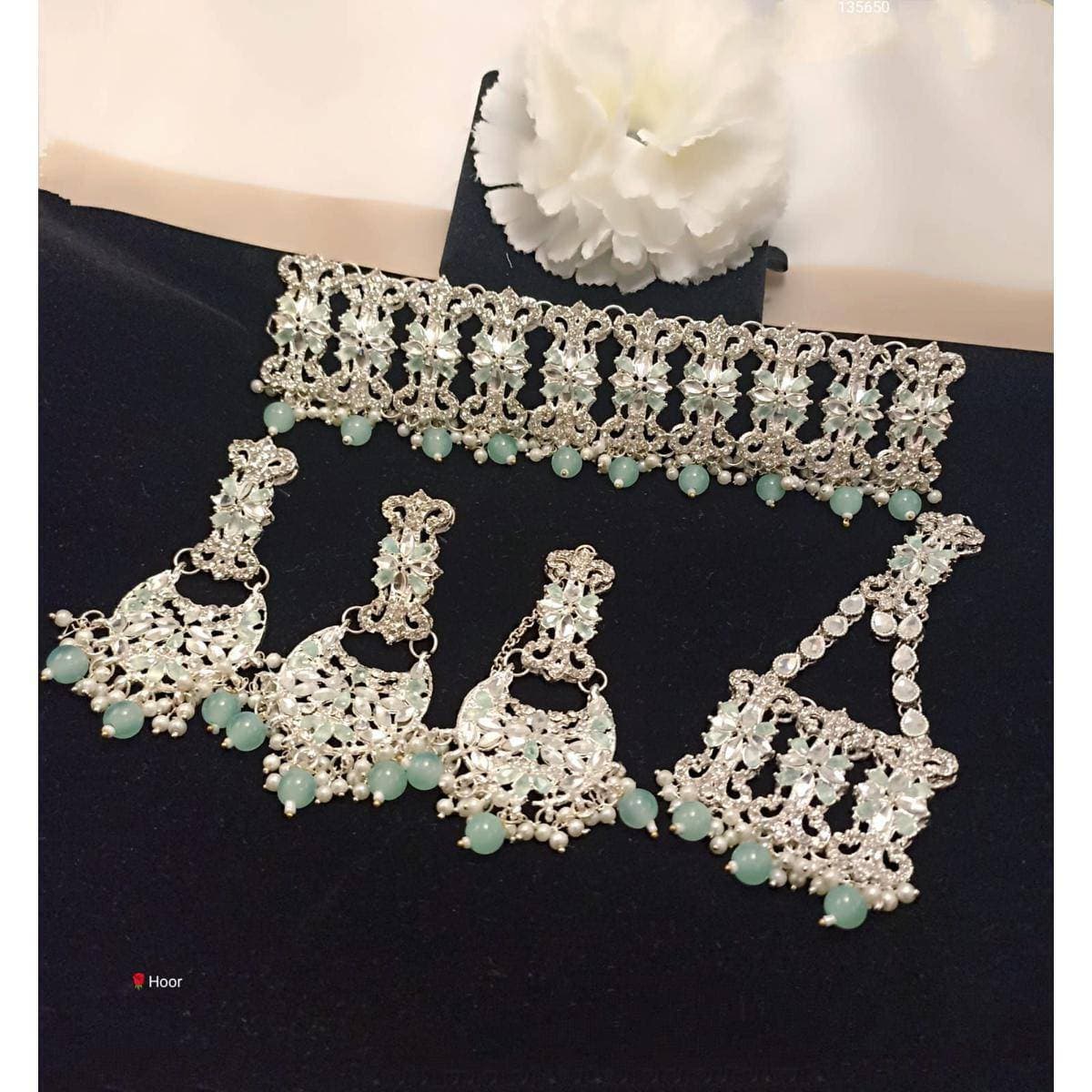 4 in 1 Beautiful Design White Jhomer, Tikka & Earing set for Women