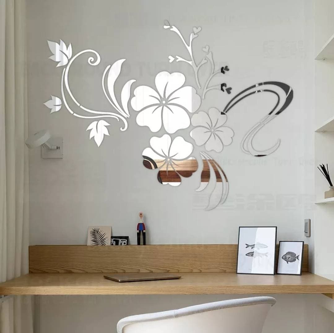Mirror Wall Stickers Decals For Decoration Hibiscus Leaf Flower Petals