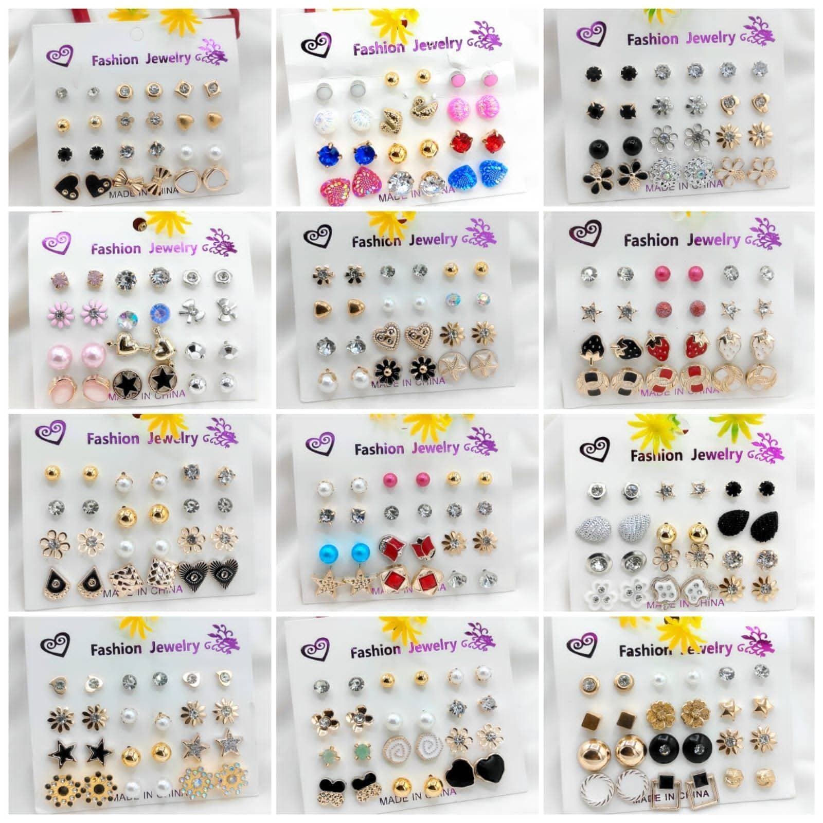 Beautiful Mix Design Girls Tops Earing 12 Pair Set