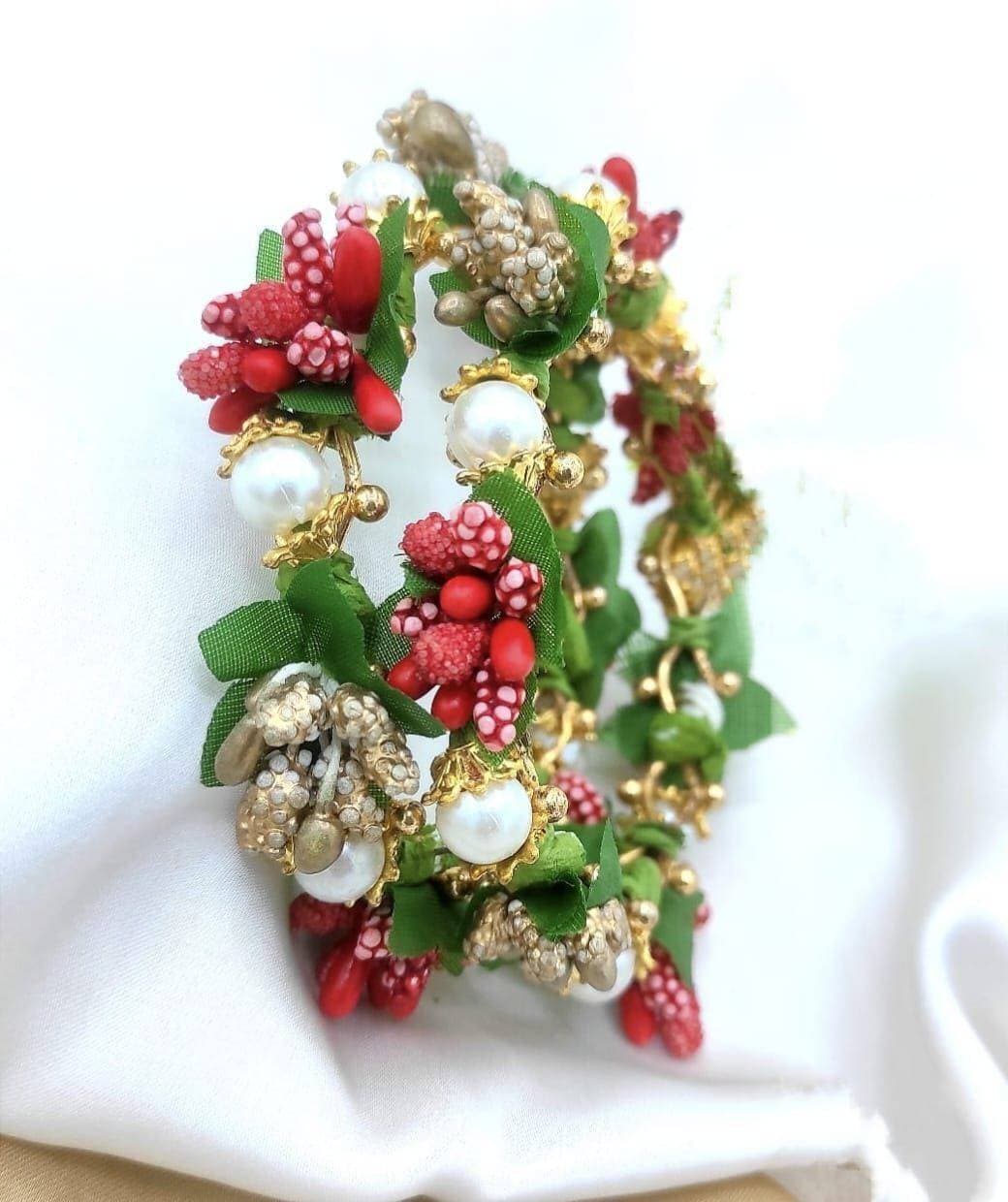 3 Color Flower Bangle For Women - 1 Pair