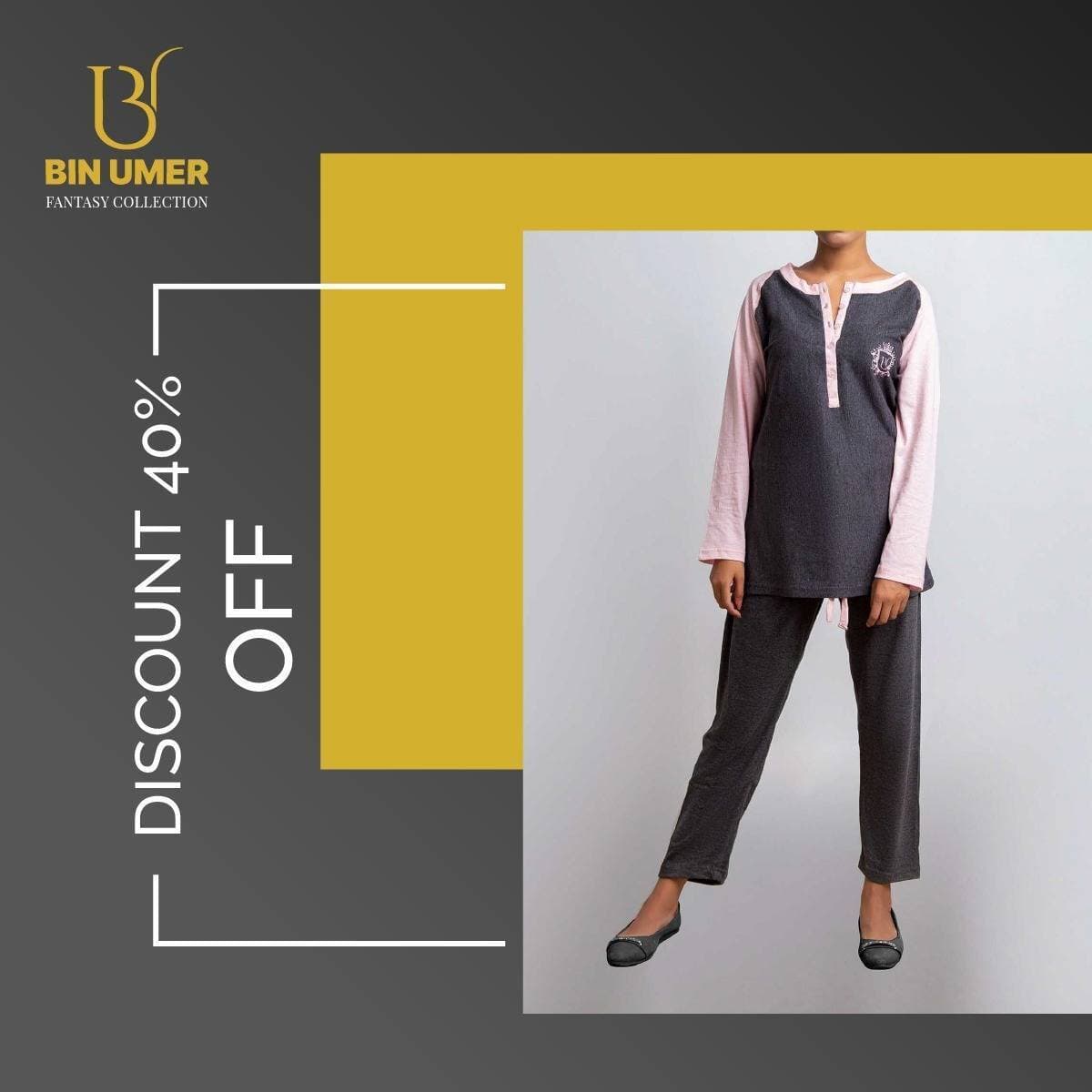 Bin Umer Full Sleeve Cotton Jersey T-Shirt & Trouser Night Dress for Girl