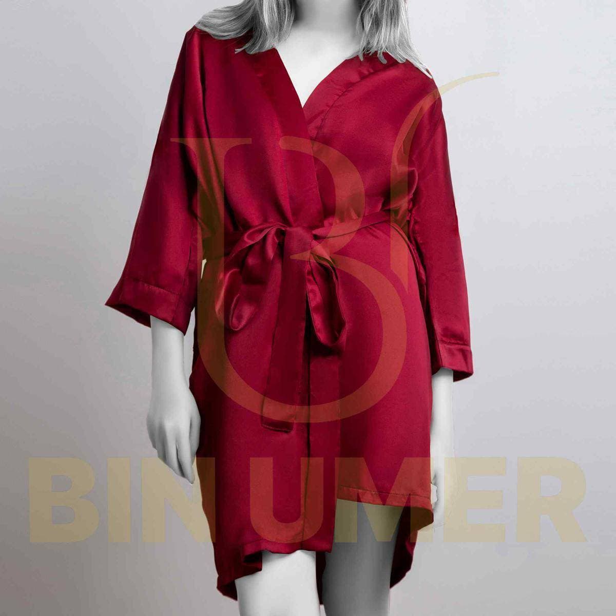 Bin Umer Western Bridal Nightwear Short Gown - Maroon