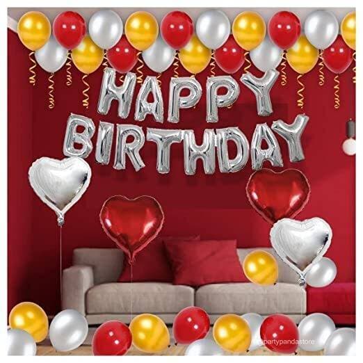 Yellow/Red & Silver Charming Happy Birthday Theme Balloons Set
