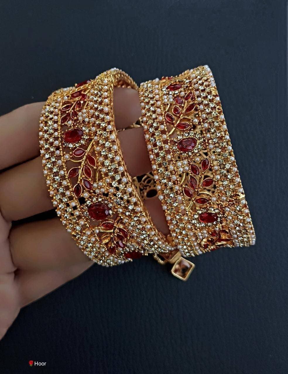 Beautiful Golden Maroon Party & Wedding Wear Bangles Pair For Women