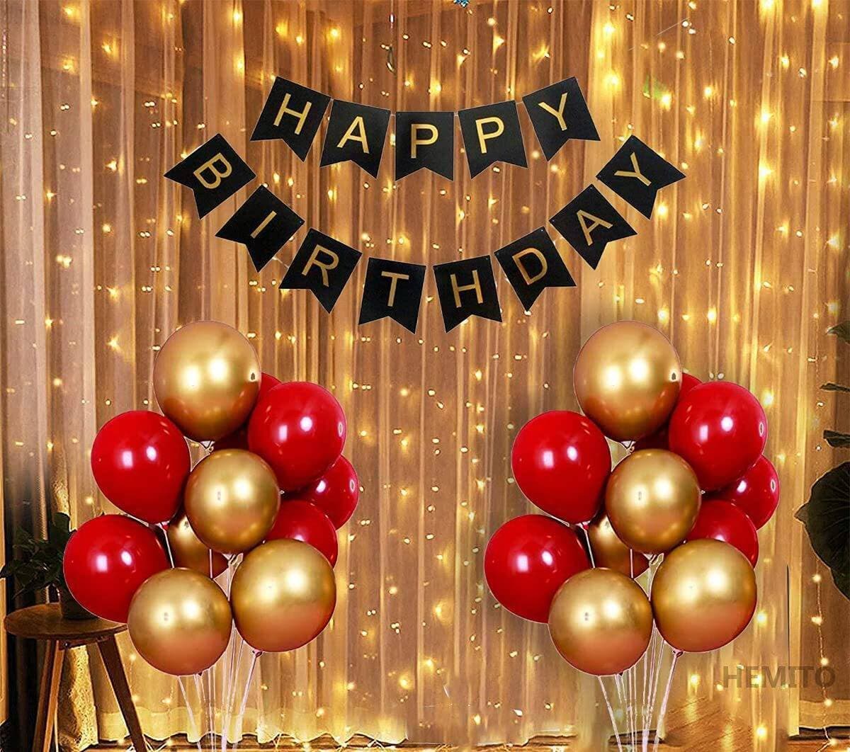 32 PCS Combo Of Happy Birthday Banner With Led Lights & Balloons