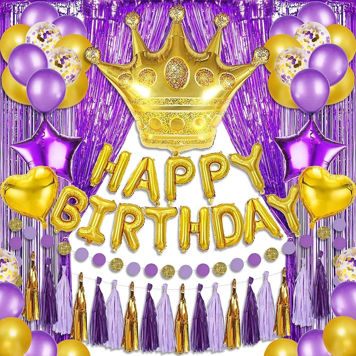 Golden & Purple Birthday Theme Balloons Set