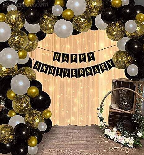 Black/White & Golden Happy Anniversary Theme Balloons Set