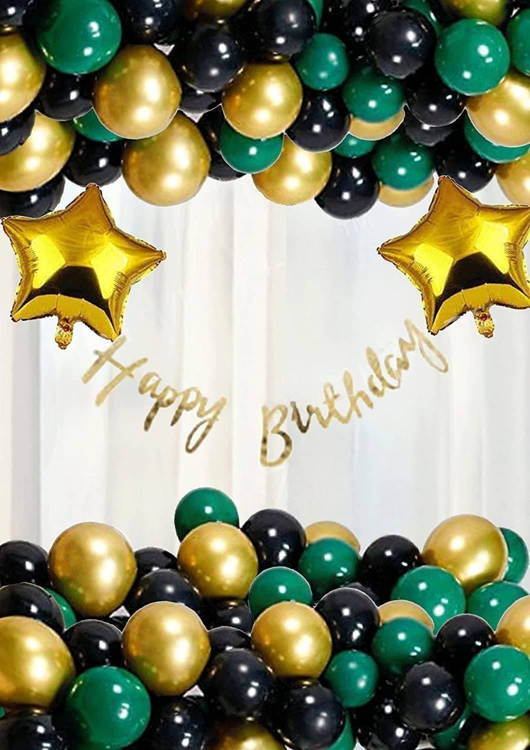 Green And Golden Happy Birthday Theme Balloons Set