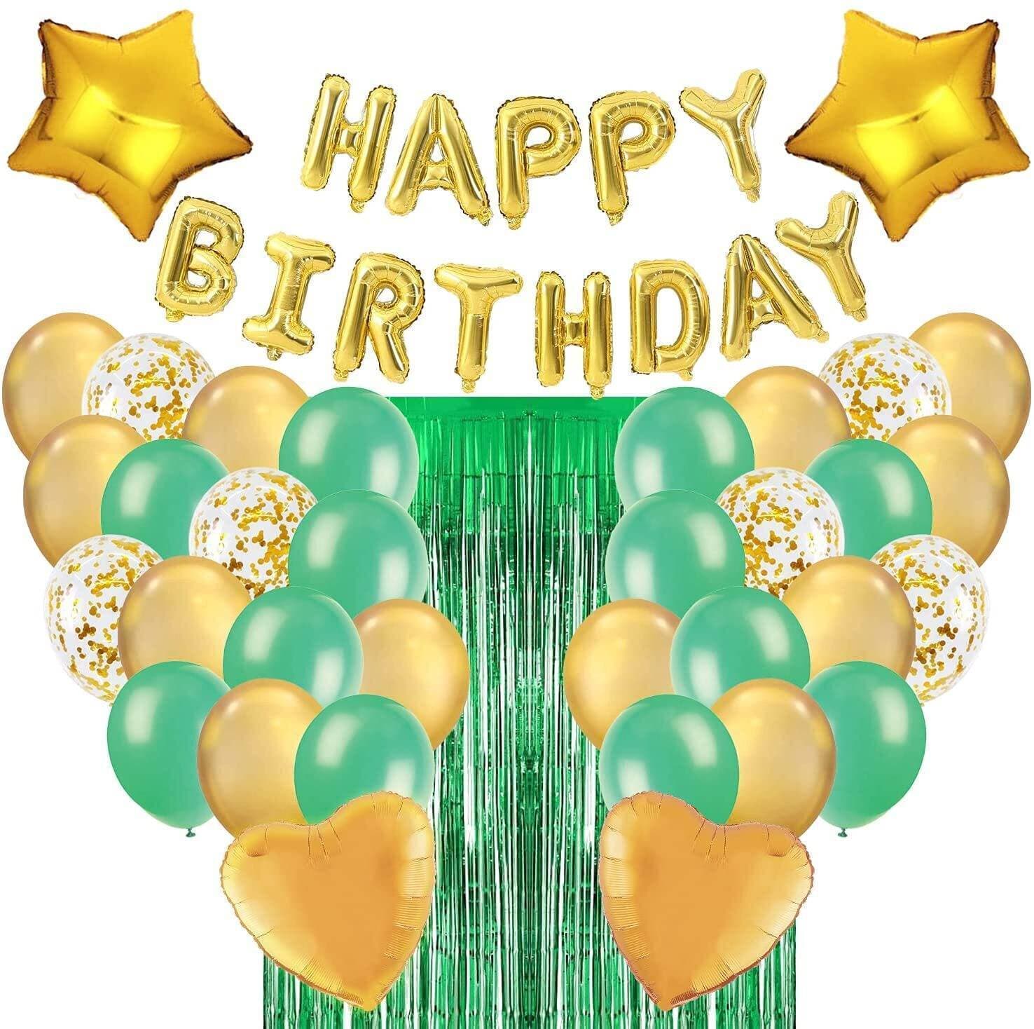 Golden And Green Theme Happy Birthday Decoration Balloons Set