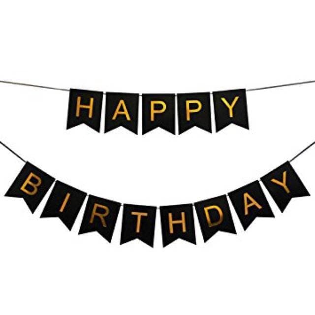 Happy Birthday Banner Set In Black Theme