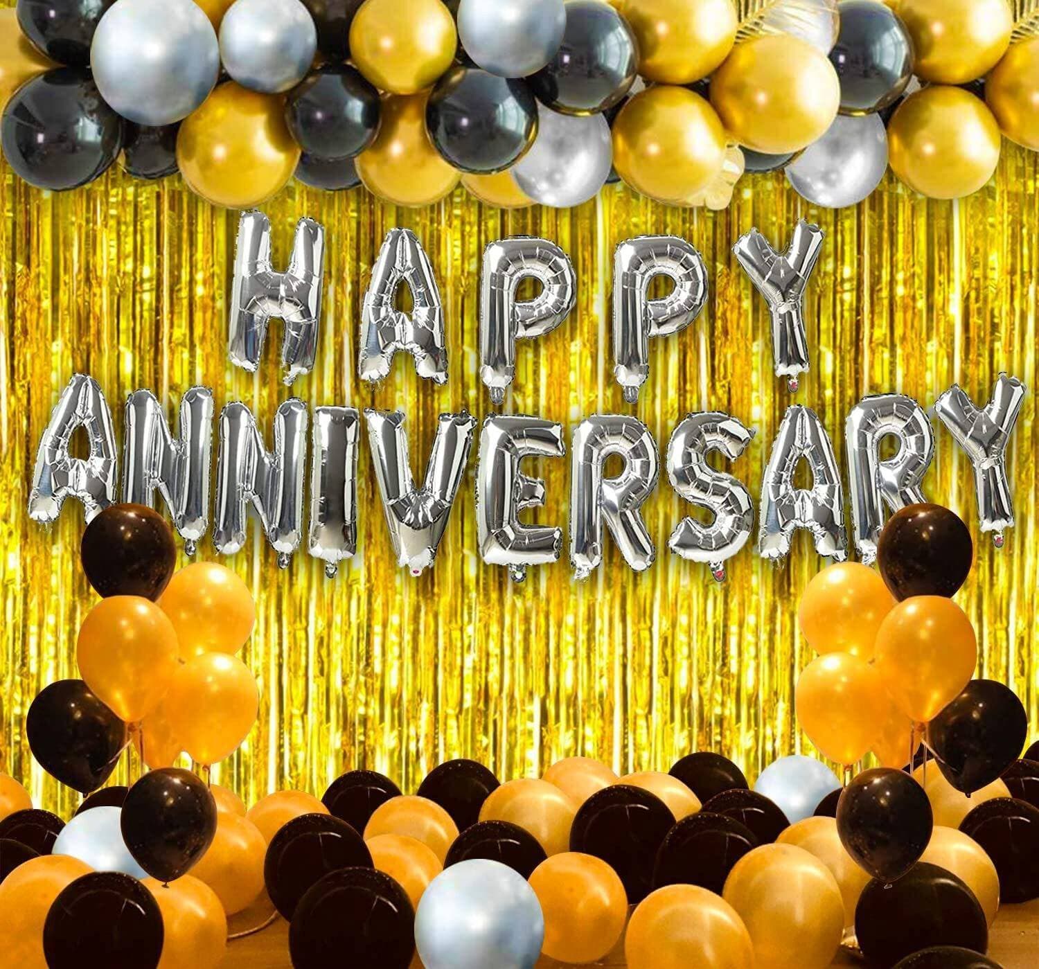 Silver And Golden Happy Anniversary Home Decor Theme Balloons Set