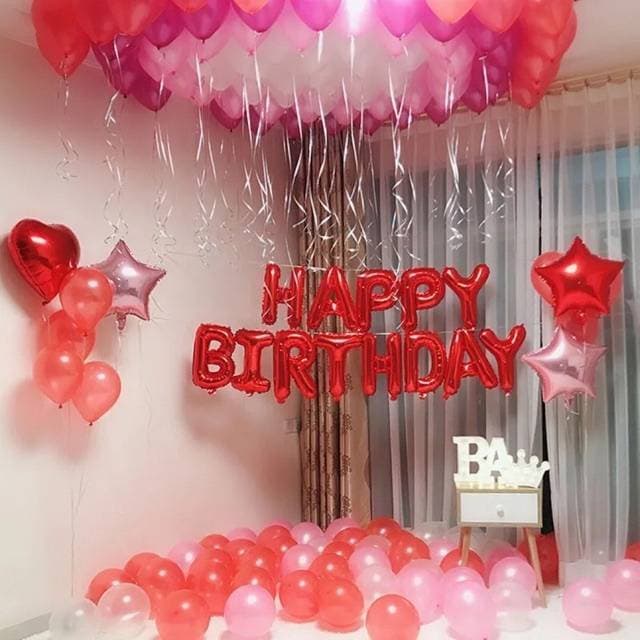 Pretty Happy Birthday Red Theme Balloons Set