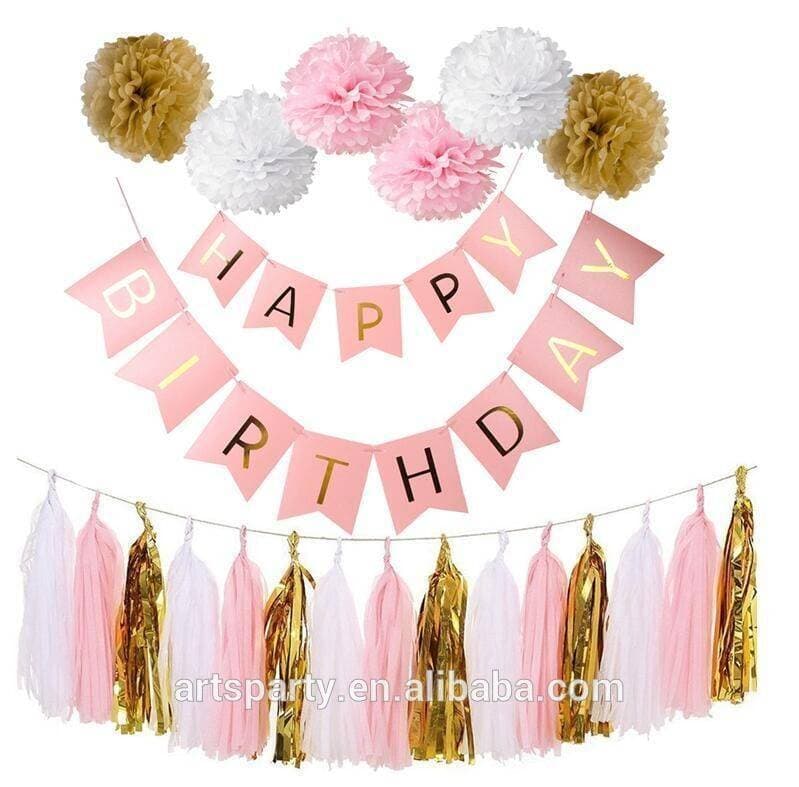 Happy Birthday Banner Set In Pink Theme