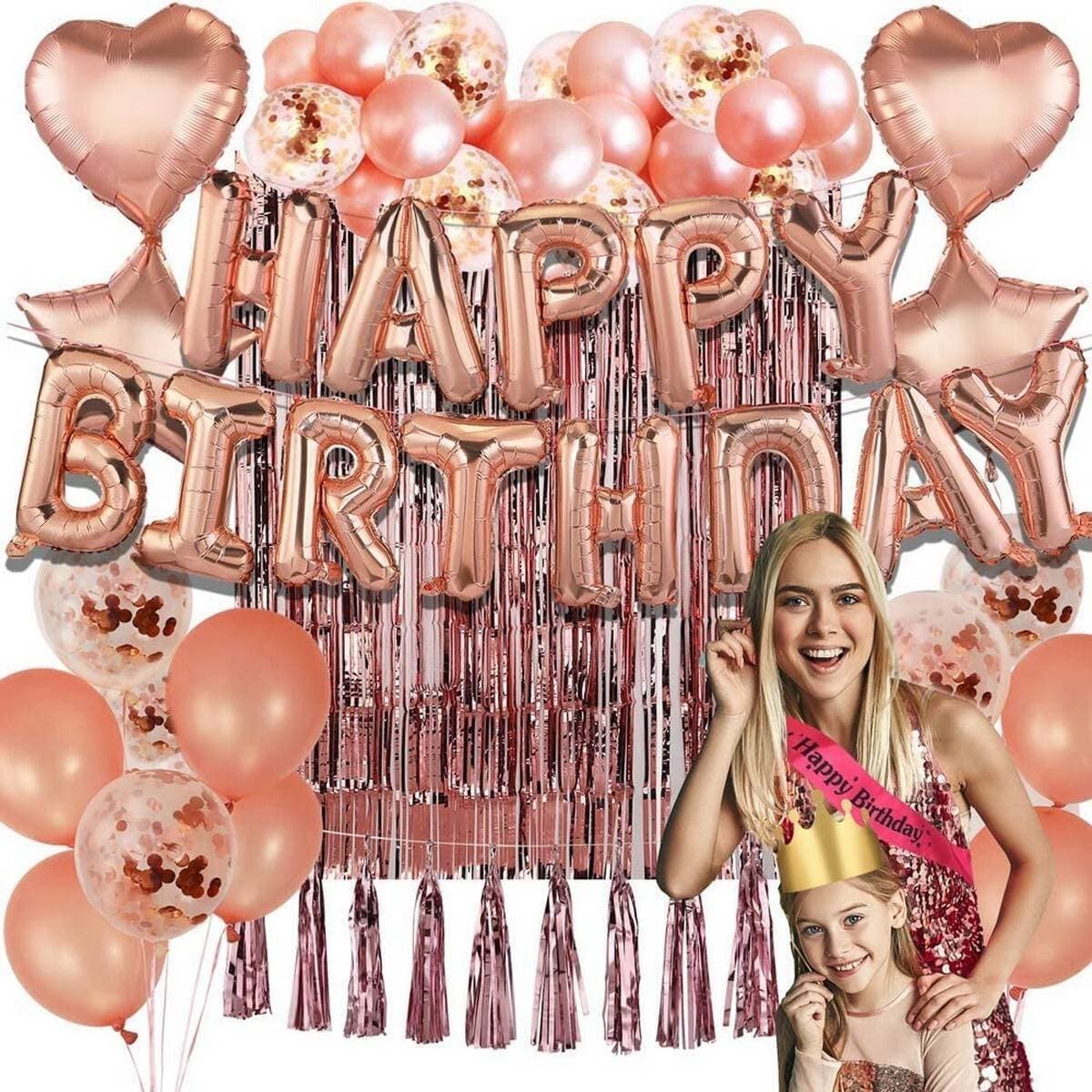 Charming Rose Gold Happy Birthday Theme Balloons Set For Party