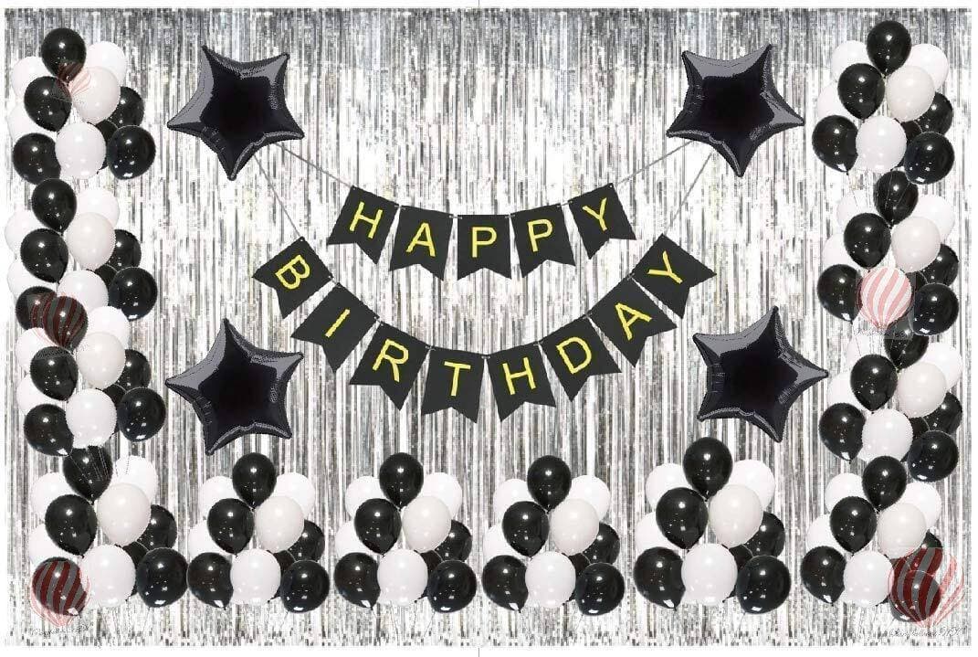 Happy Birthday Home Decor White And Black Theme Balloons Set