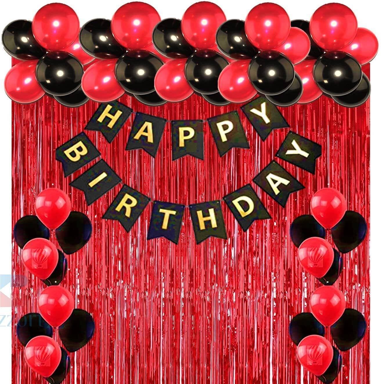 Red & Black Theme Happy Birthday Party Decoration Balloons Set