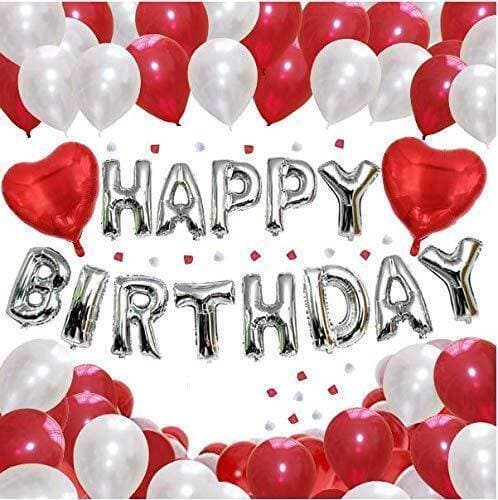 White & Red Happy Birthday Balloons Decoration Kit