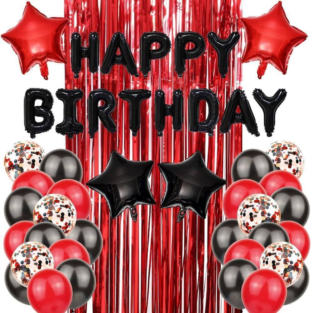 Black And Red Happy Birthday Theme Balloons Set