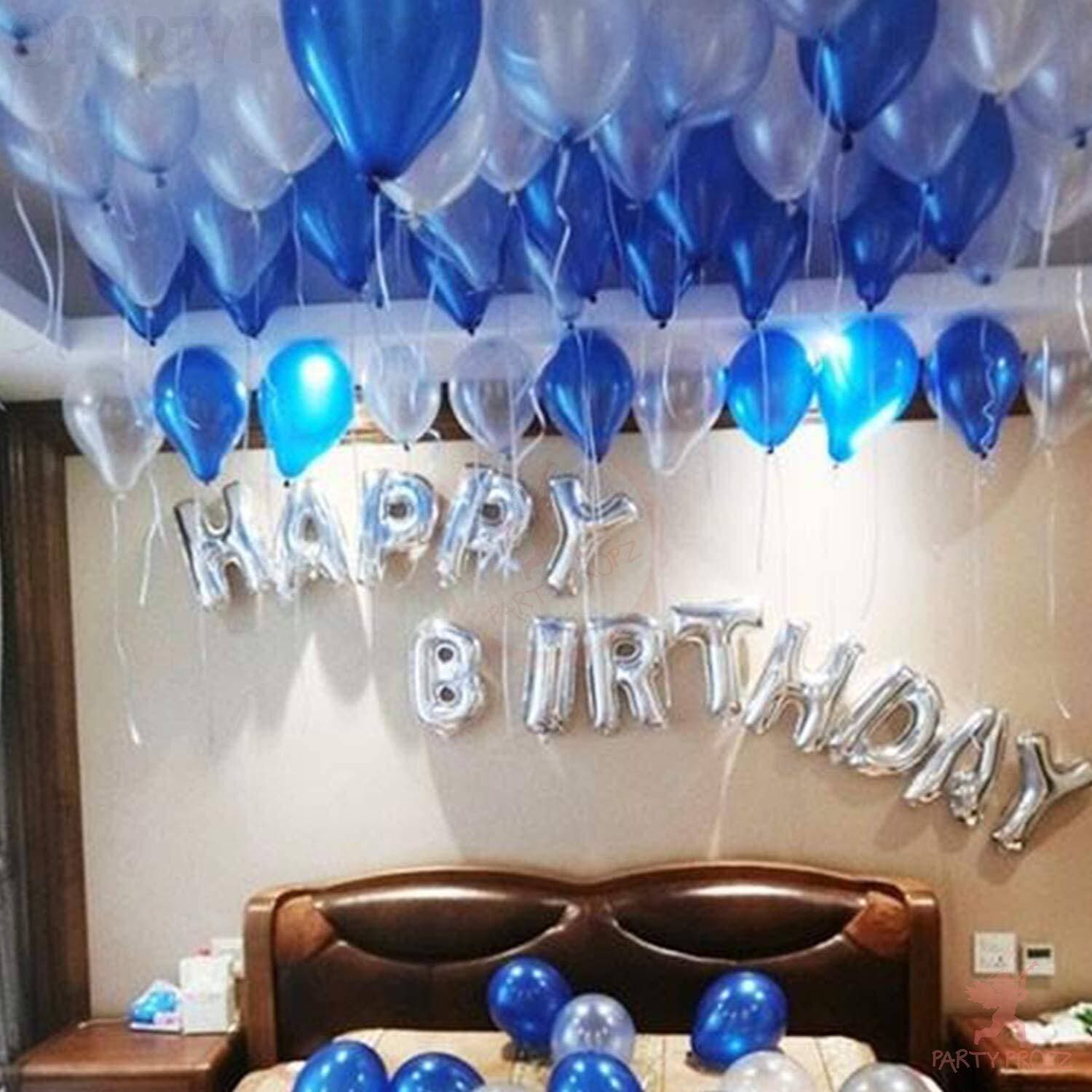 Happy Birthday Silver With Blue & Black Balloons Theme Set
