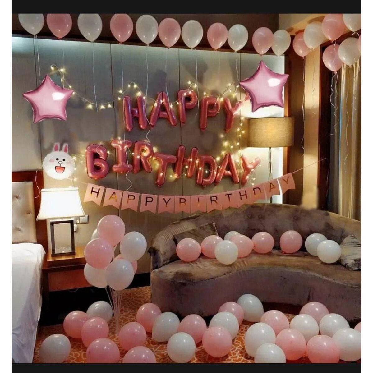 Pink Theme Birthday Decoration Balloons & Fairy Light Set