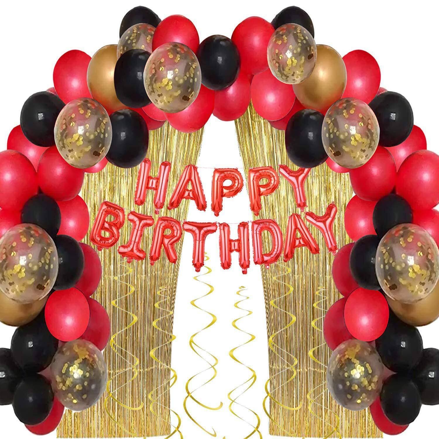 Red And Black Happy Birthday Decor Theme Balloons Set