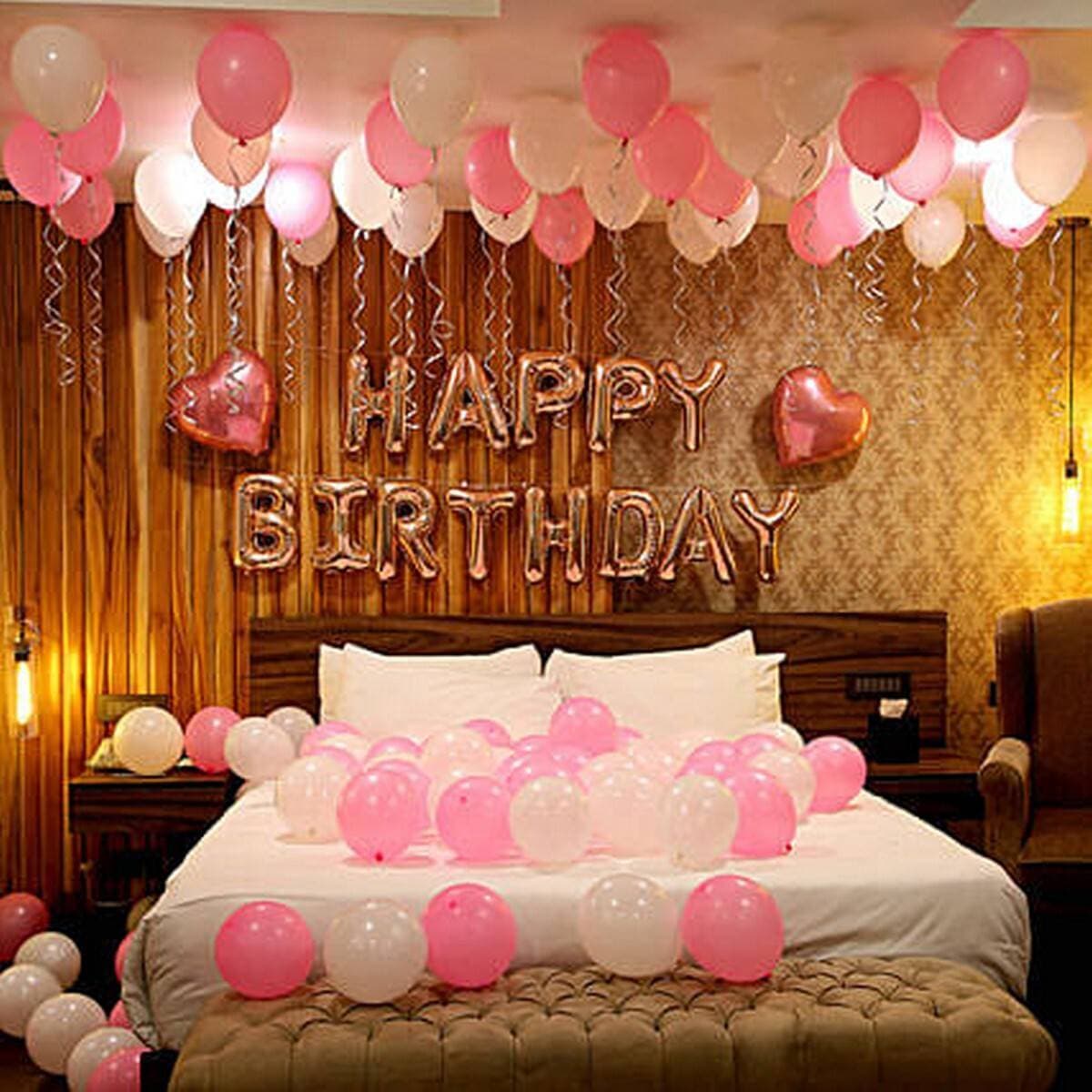Pink & White Birthday Balloons Theme Set For Room Decor