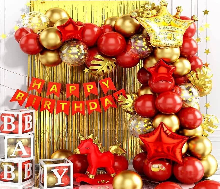 Red & Golden Happy Birthday Home Decor Theme Balloons Set