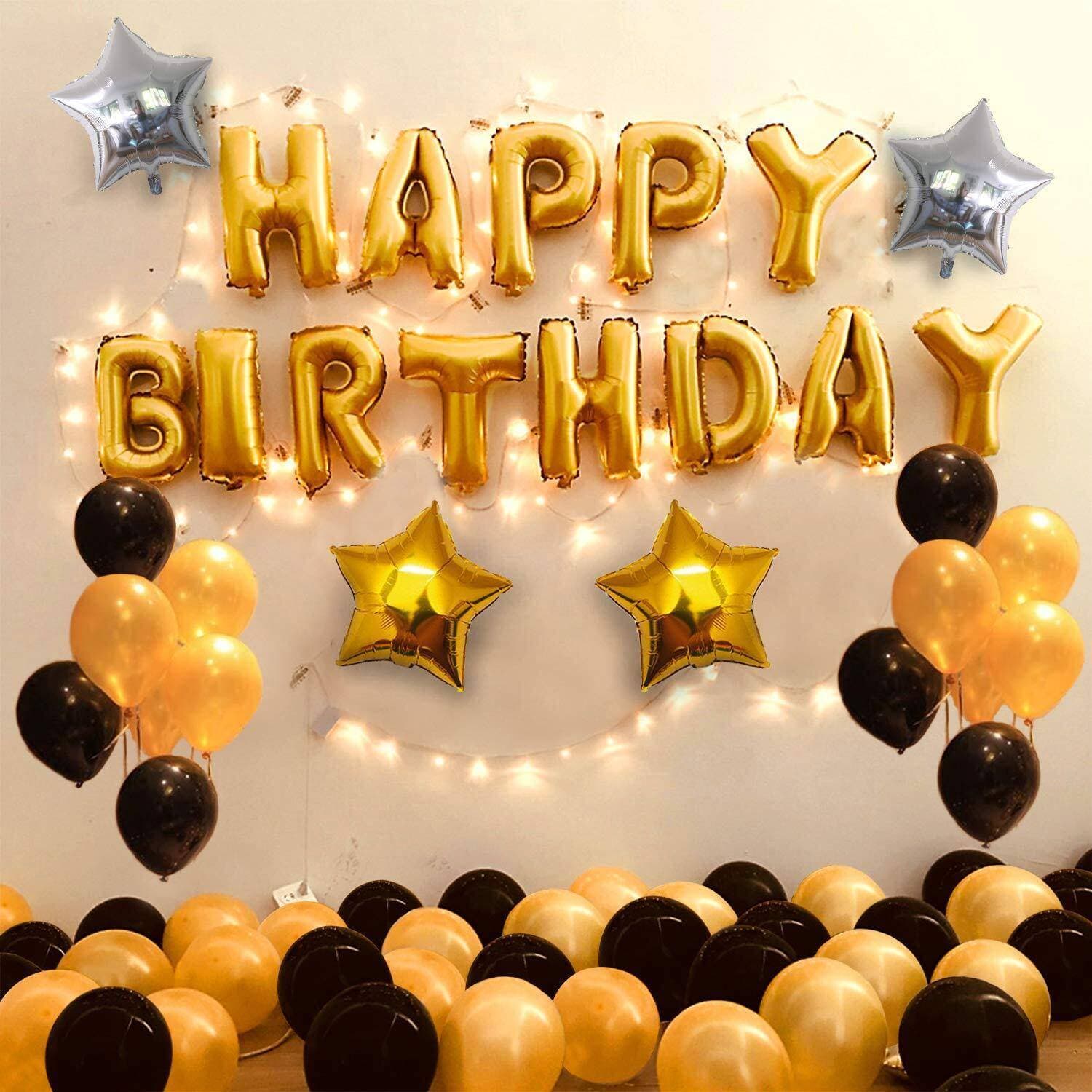 Golden Happy Birthday Foil Balloon Set For Birthday Party
